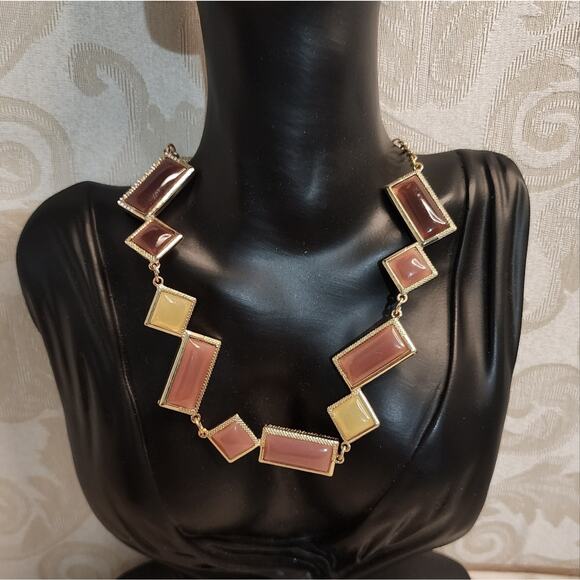 LYDELL NYC VINTAGE 1980s MULTICOLOR GEOMETRIC STATEMENT NECKLACE NEW - Picture 3 of 14